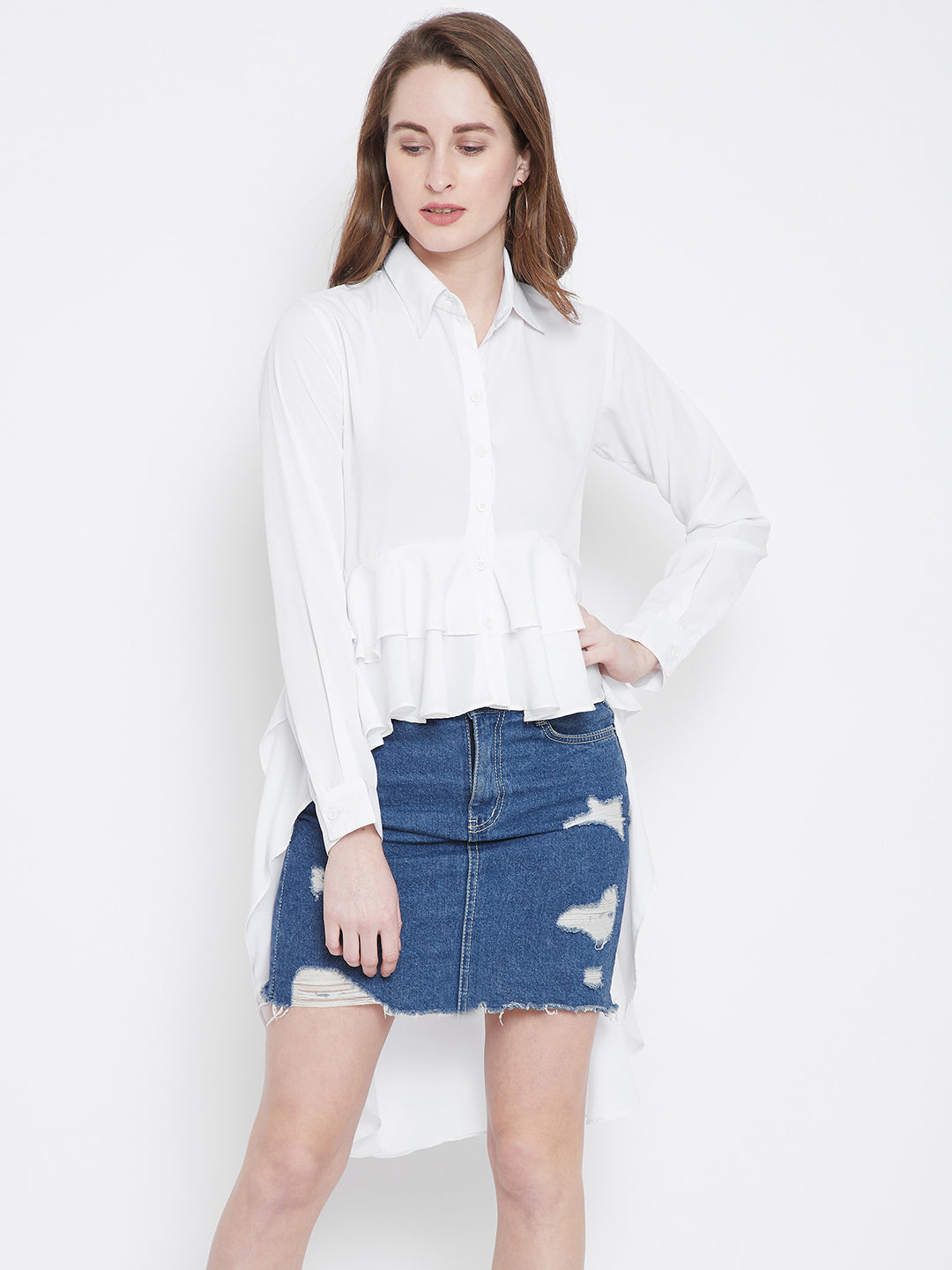 White Solid High-Low Top - Berrylush
