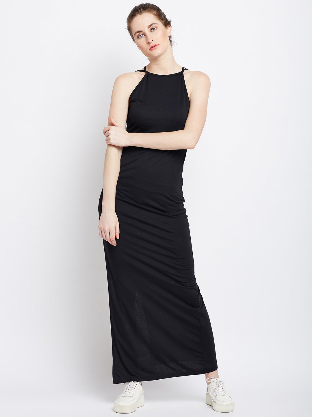 Black Solid Sheath Dress - Berrylush