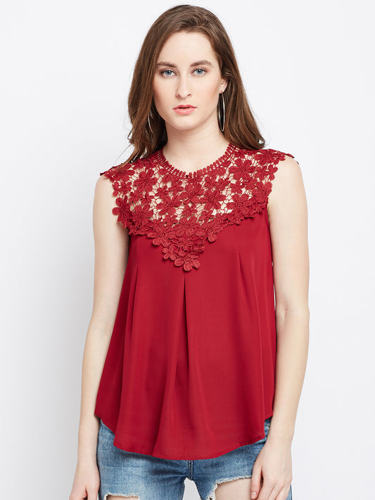 Maroon Self Design Top - Berrylush
