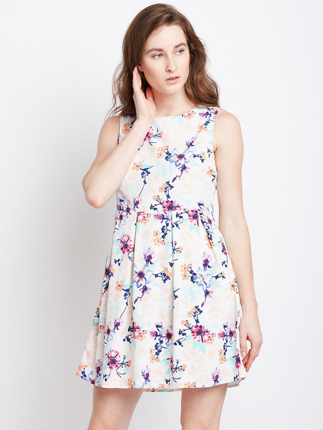 Off-White Printed Fit and Flare Dress - Berrylush