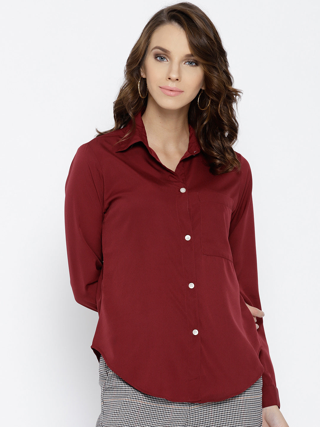Maroon Regular Fit Solid Casual Shirt - Berrylush