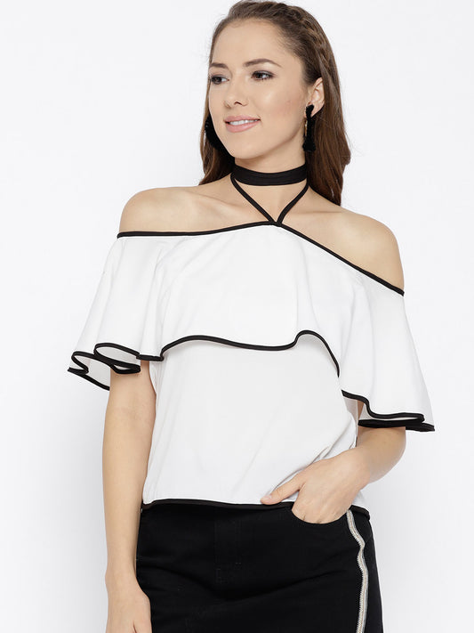 White Solid Bardot Top - Berrylush