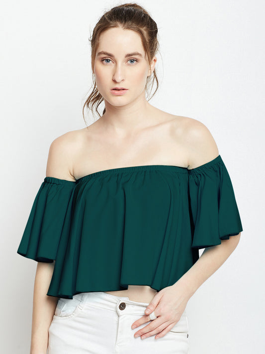 Green Solid Bardot Top - Berrylush
