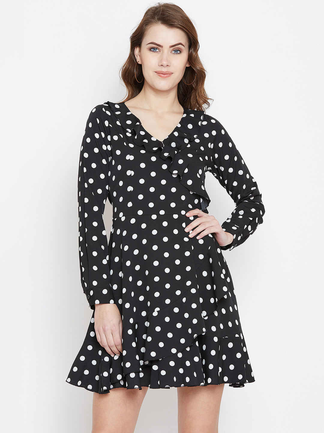 Black Polka Dot Mini Dress - Berrylush