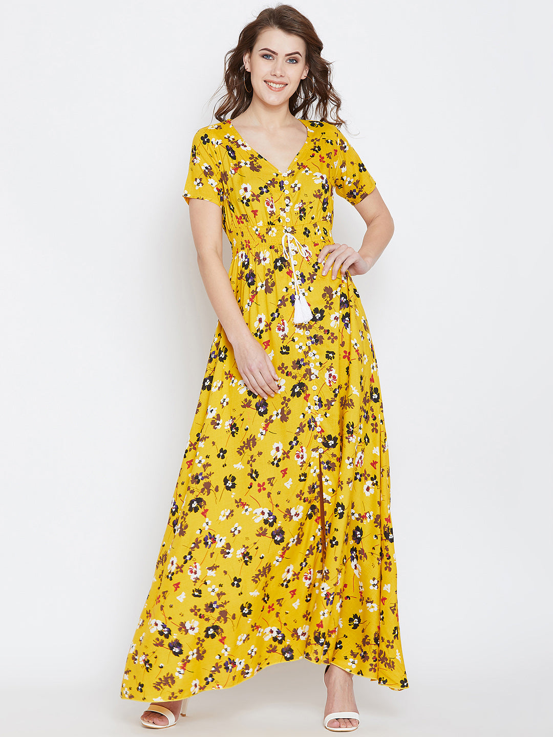 Yellow Printed Maxi Dress - Berrylush