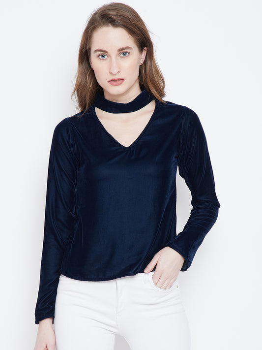 Berrylush Navy Blue Solid A-Line Top - Berrylush