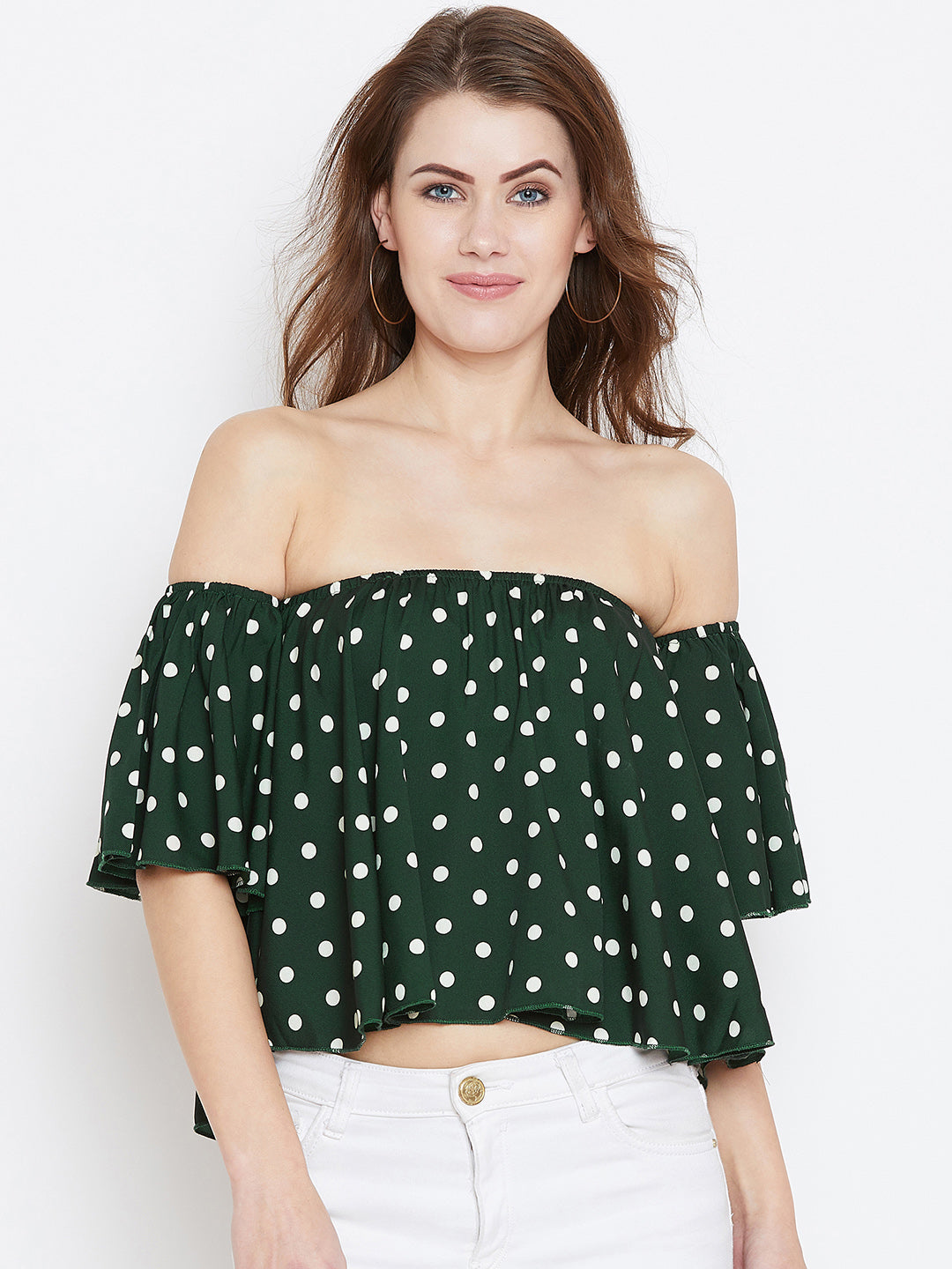 Green Printed Bardot Top - Berrylush
