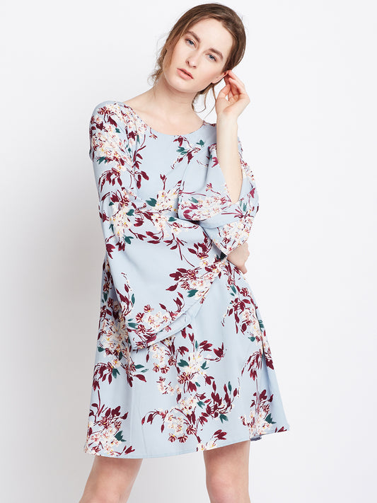 Blue Flared Sleeves A-Line Dress - Berrylush