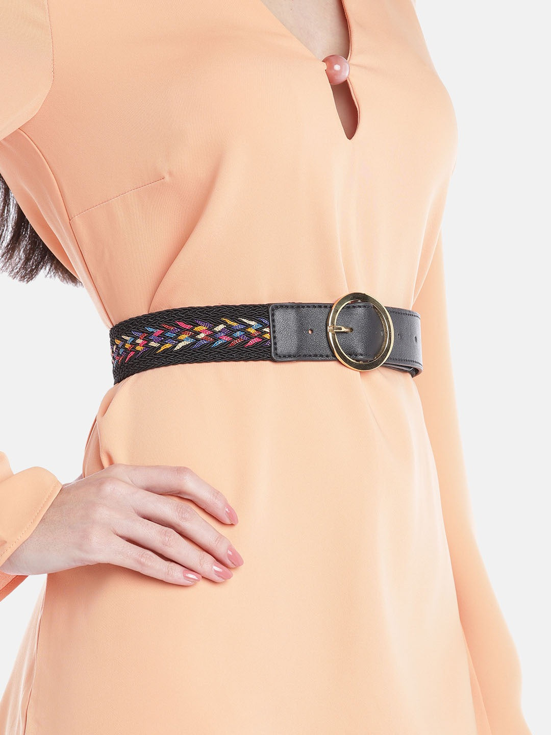 Berrylush Women Multicolour Braided Pattern Synthetic Leather Slim Regular Belt