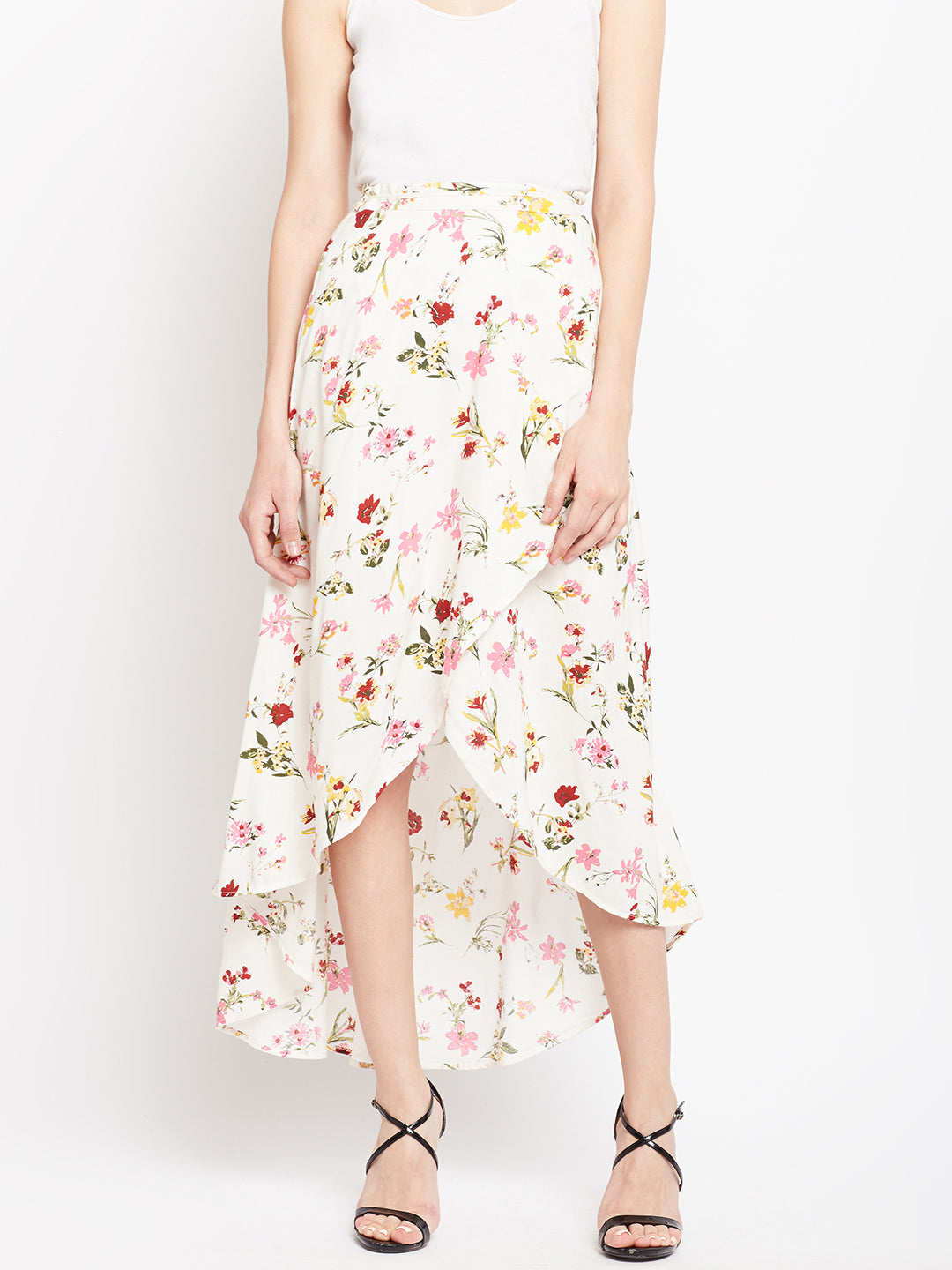 White Printed Slit Skirt - Berrylush