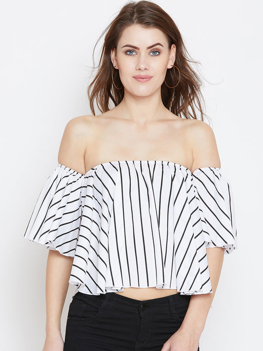 White Printed Bardot Top - Berrylush