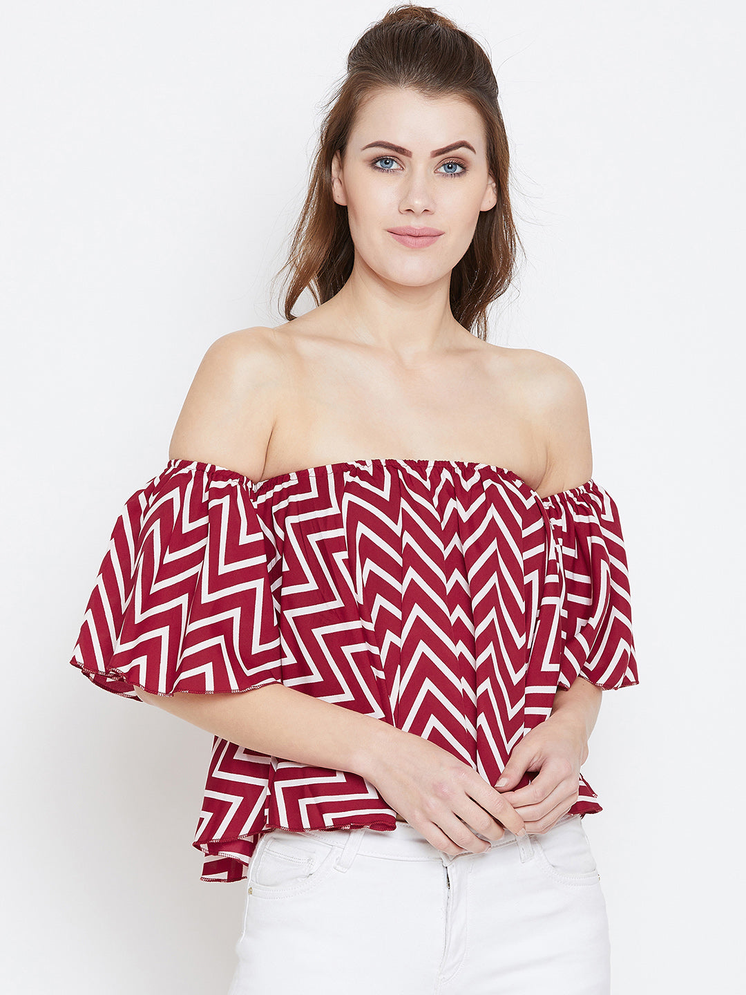 Red Printed Bardot Top - Berrylush