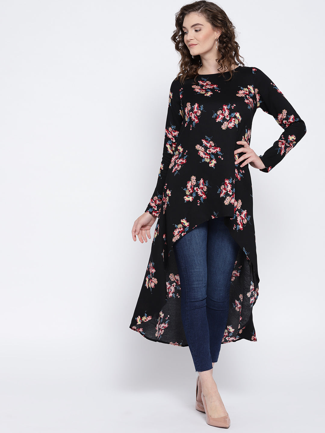 Black Printed High-Low Top - Berrylush