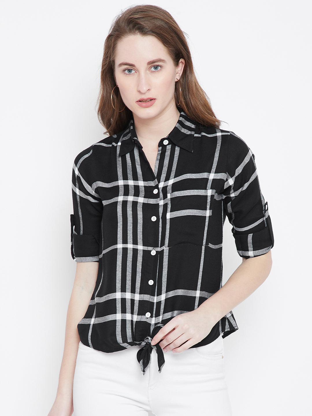 Black Checked Shirt Style Top - Berrylush