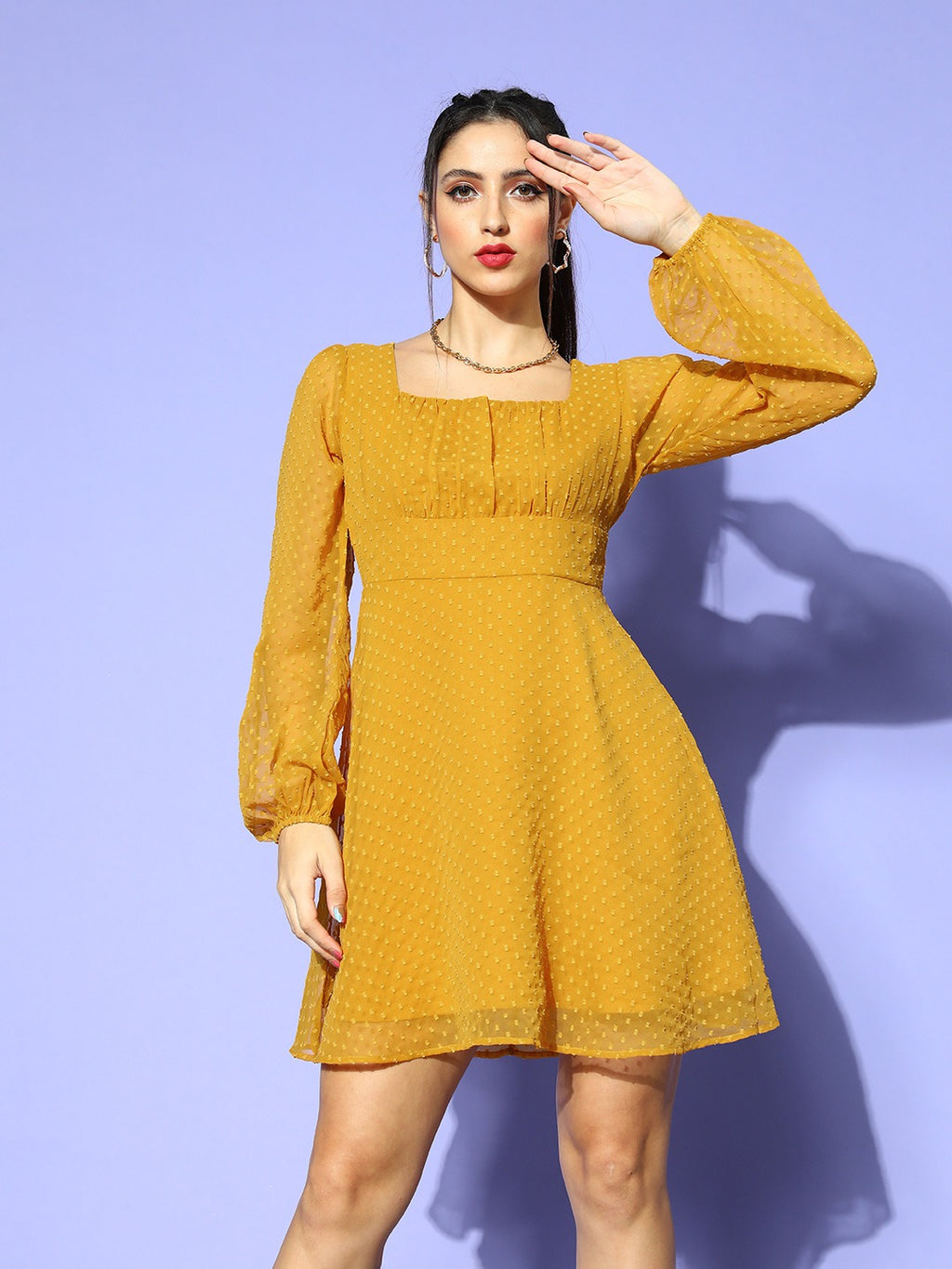 Buy DressBerry Women Black & Mustard Yellow Self-Design Fit and