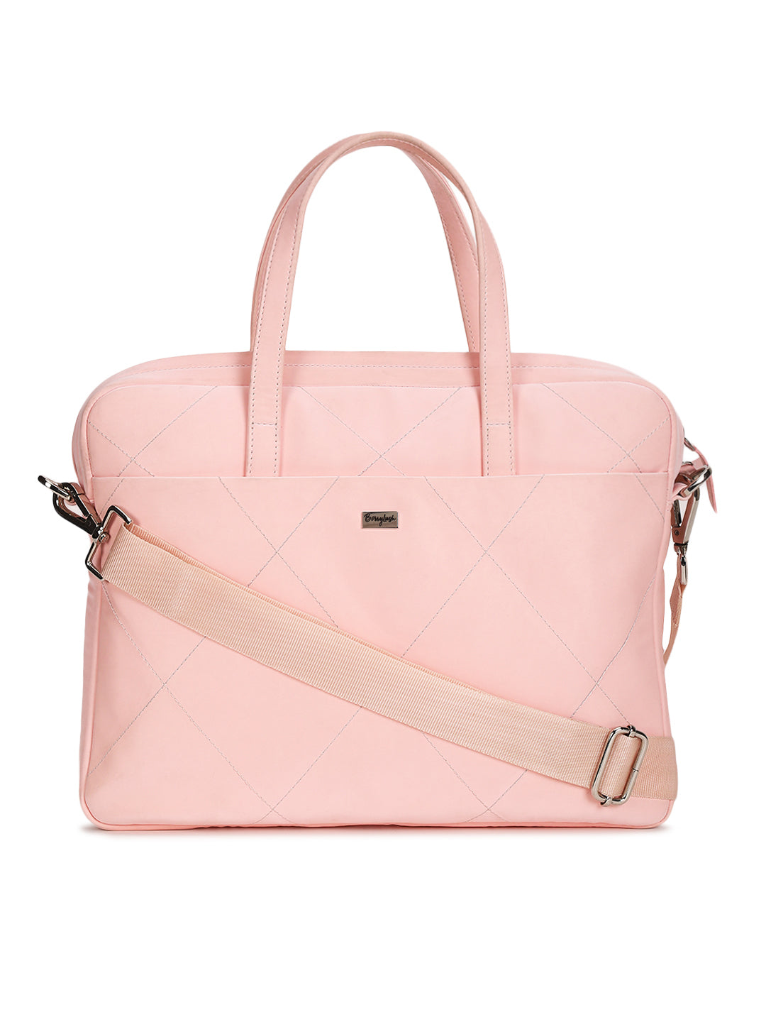 Berrylush Women Solid Pink PU Detachable Sling Strap Regular Laptop Bag