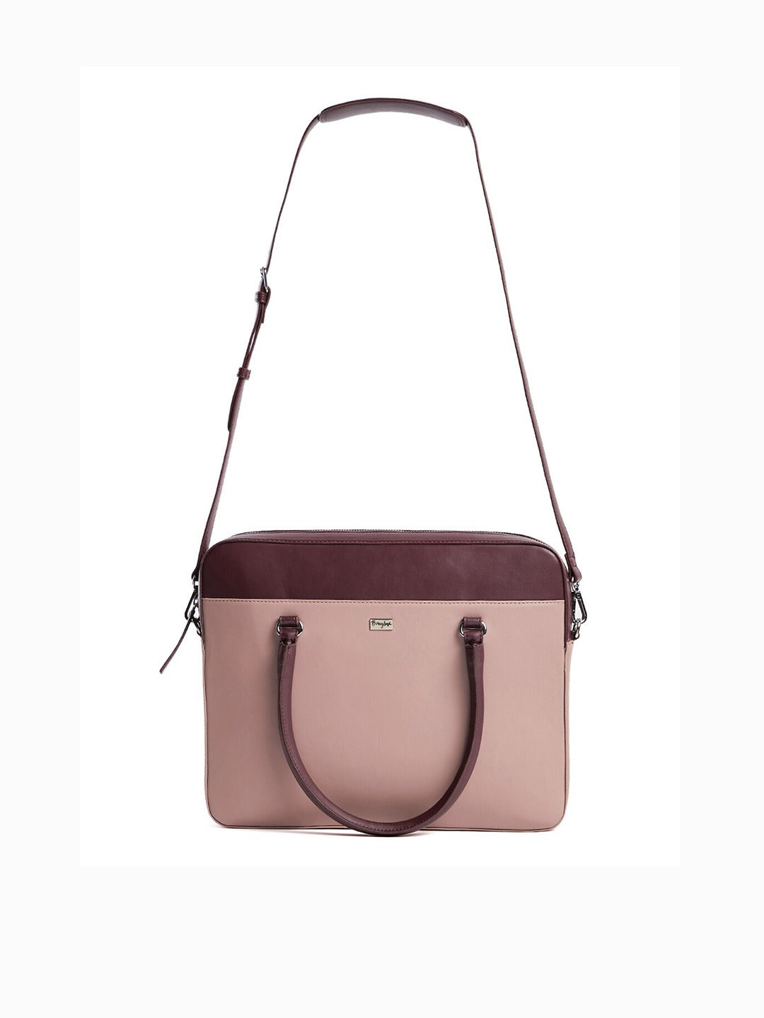 Berrylush Women Solid Maroon & Pink PU Detachable Sling Strap Regular Laptop Bag