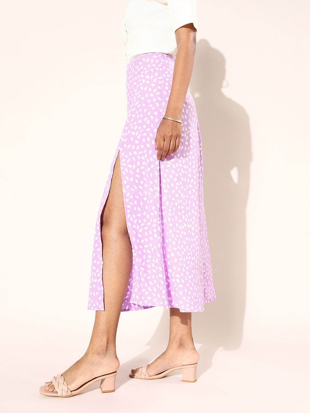 Berrylush Women Purple & White Abstract Printed Flared A-Line Midi Skirt