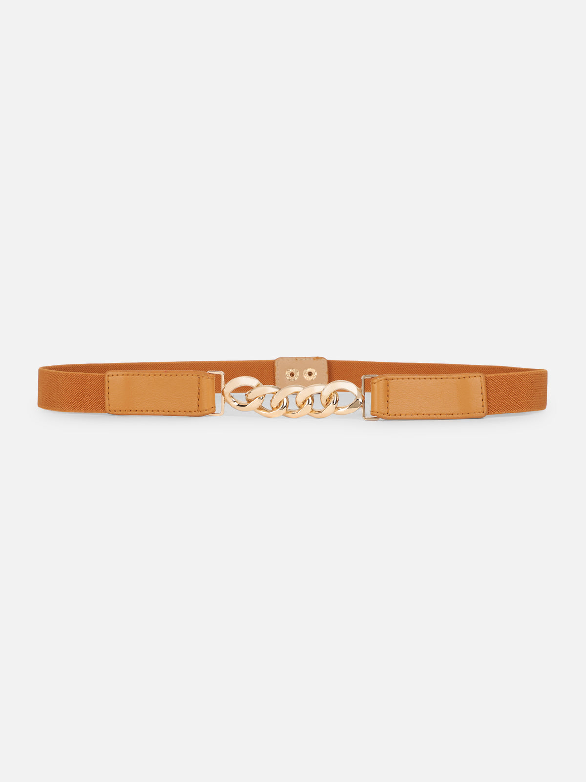 Women Solid Brown Golden Chain Embellished PU Nylon Snap 