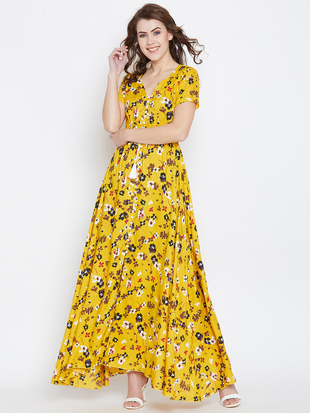 Yellow Printed Maxi Dress - Berrylush