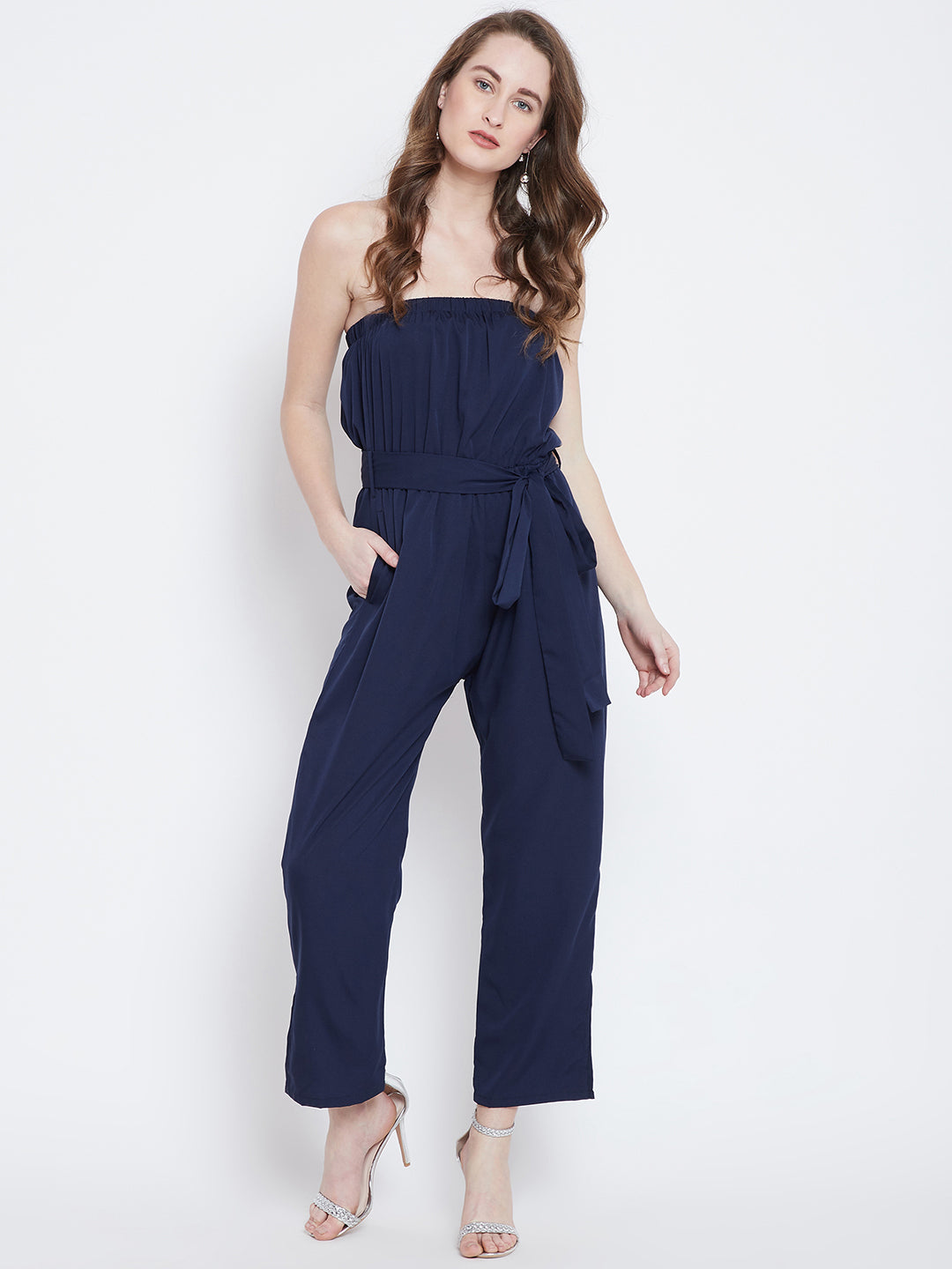 Navy Blue Solid Jumpsuit - Berrylush
