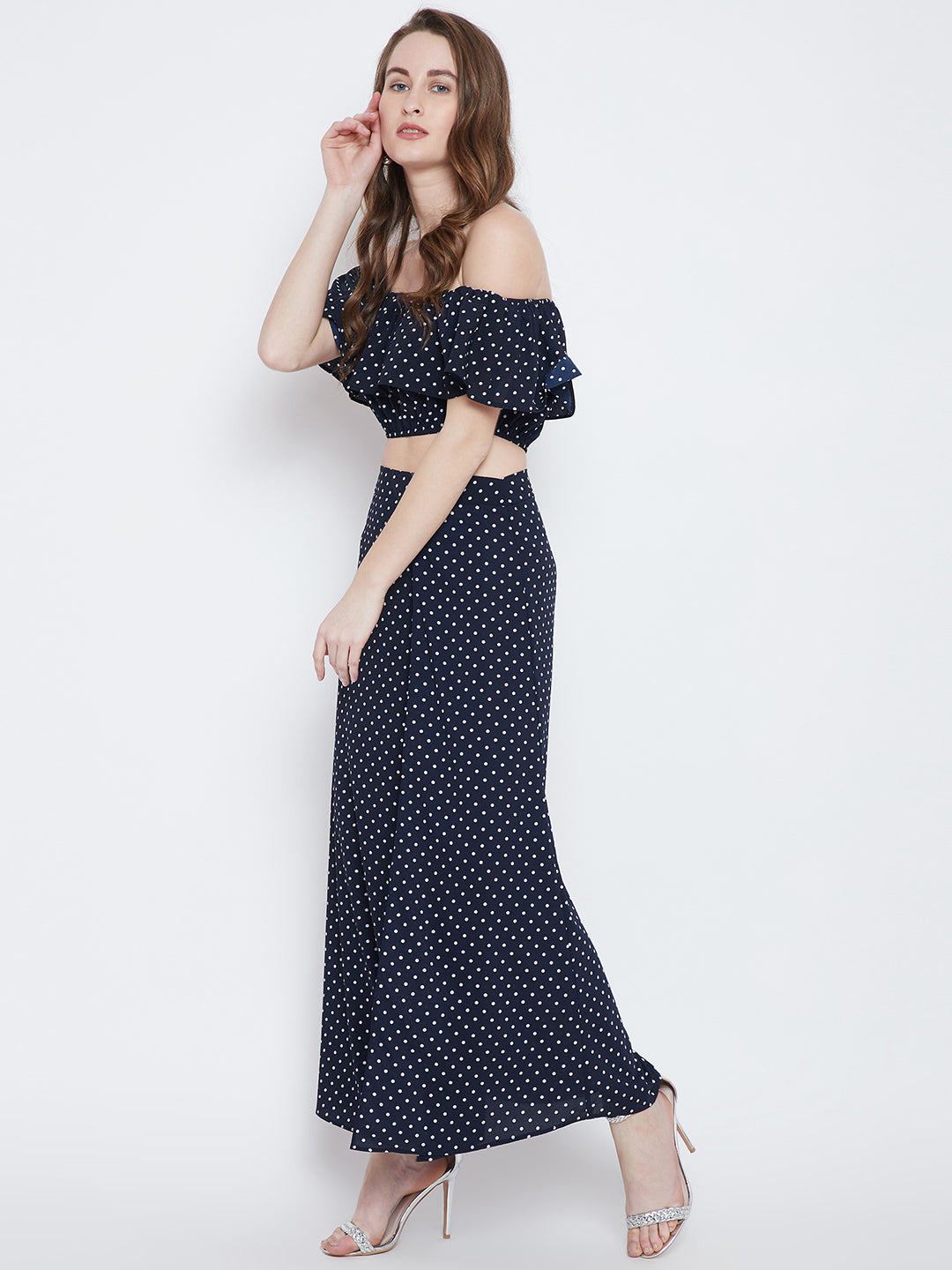 Navy Blue Printed Top with Maxi Skirt - Berrylush