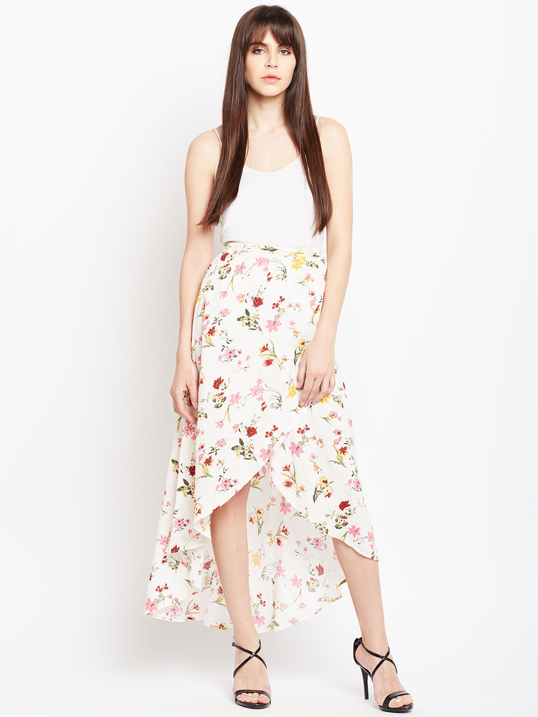 White Printed Slit Skirt - Berrylush