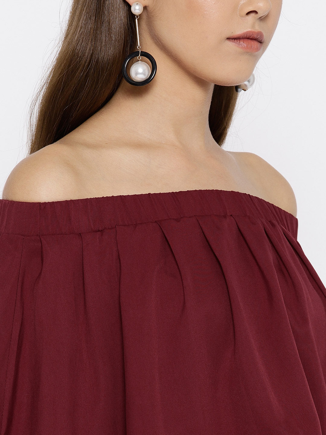 Maroon Solid Off-Shoulder Layered Maxi Dress - Berrylush