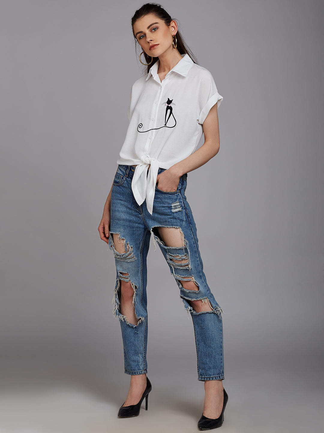 Berrylush White Regular Fit Printed Casual Shirt - Berrylush