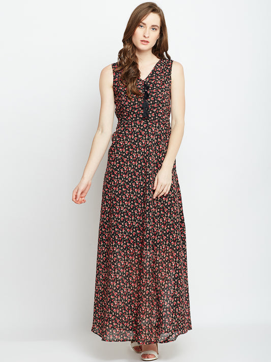 Black Printed Maxi Dress - Berrylush