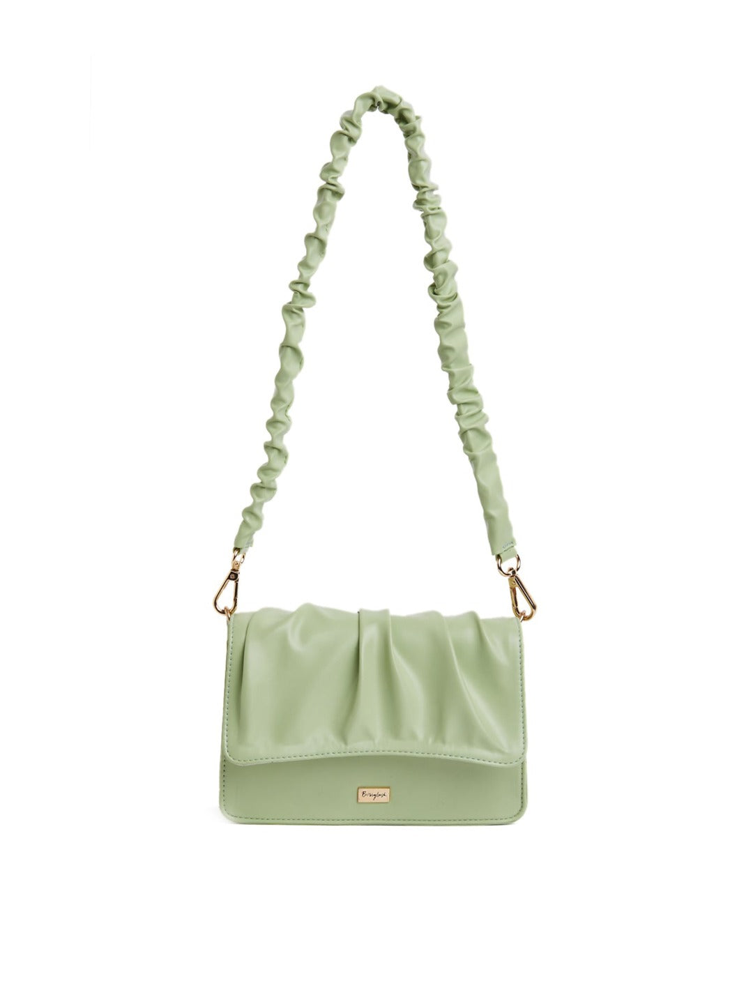 Berrylush Women Solid Green PU Detachable Sling Strap Embellished Structured Small Handheld Bag