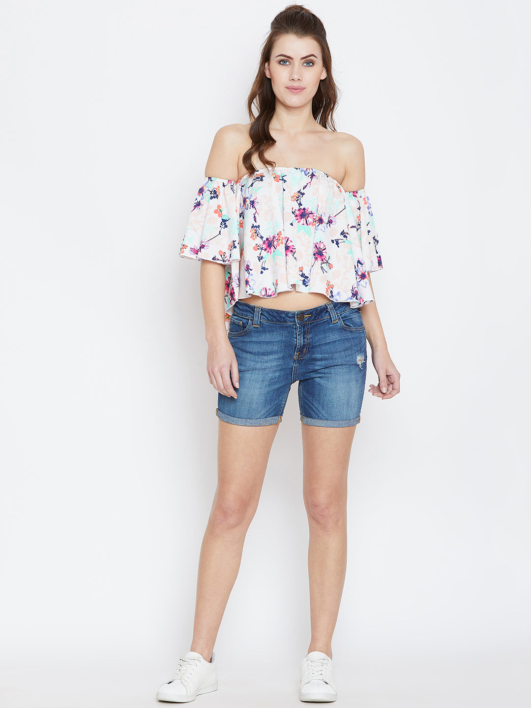 White Printed Bardot Top - Berrylush