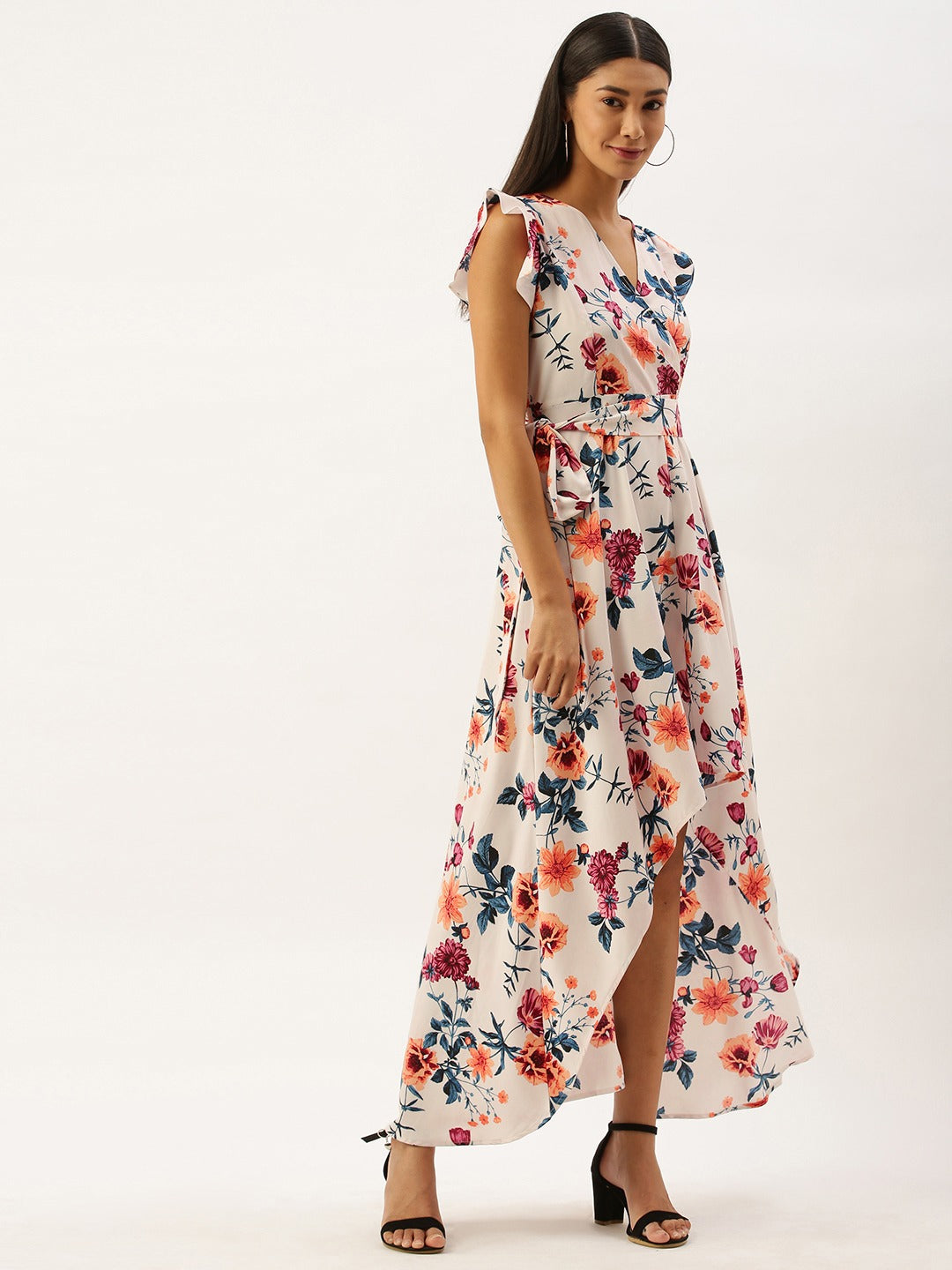 Buy Online Women Black  Pink Floral Print Wrap Dress at best price   Plussin