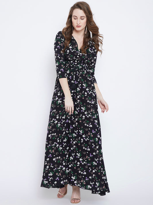 Black Printed Maxi Dress - Berrylush