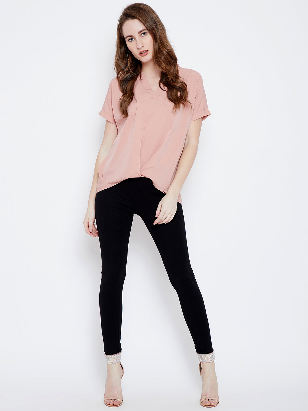Pink V-neck Solid Top - Berrylush