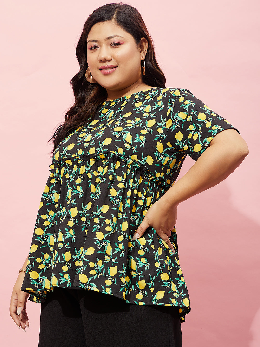 CARCOS Women's Plus Size V-Neck Tunic Top - Short Sleeve Floral/Animal Print Blouse (XL-5X, Blackish Green)