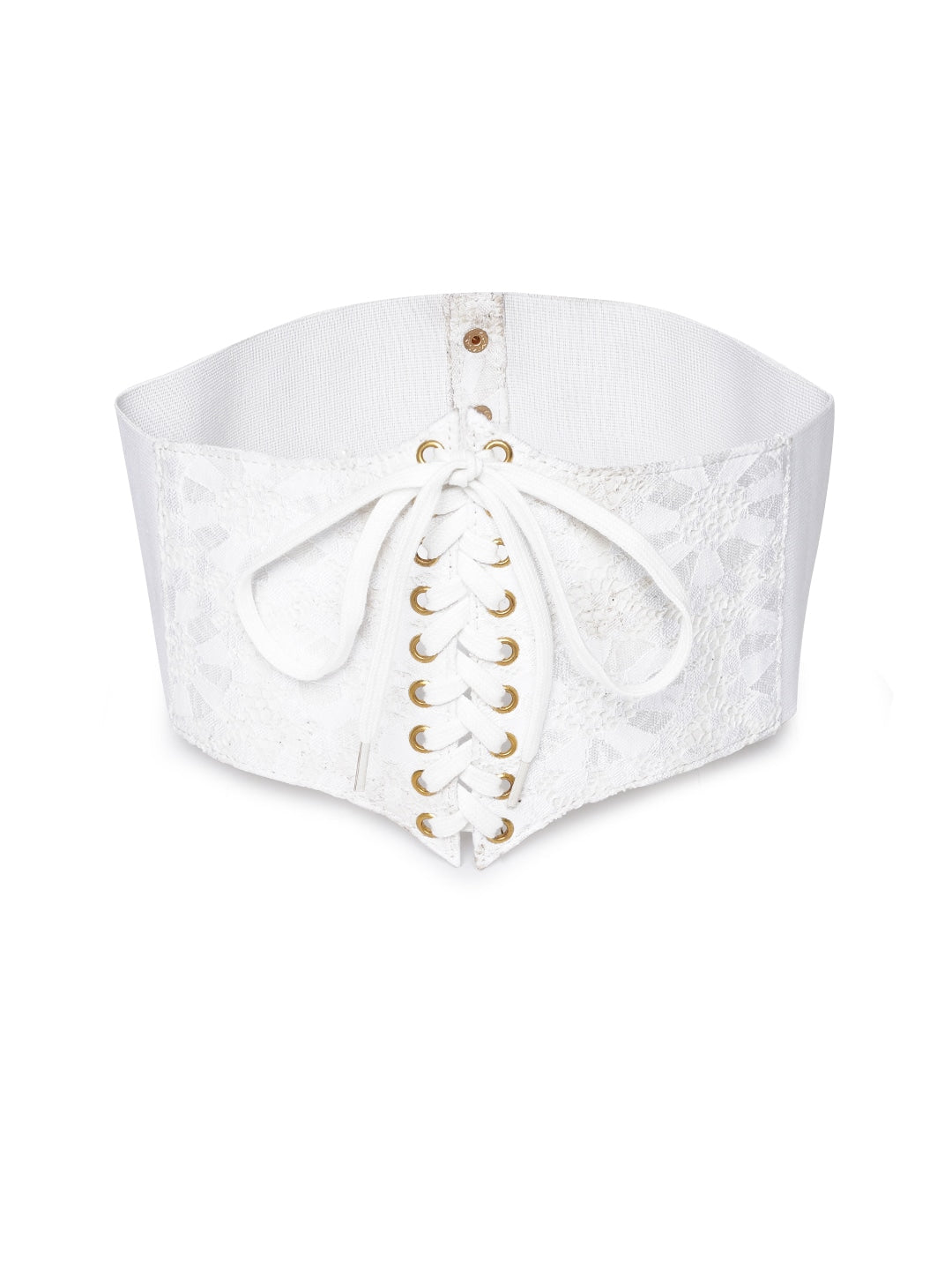 Berrylush Women Solid White Front Tie-Up Synthetic Leather Embellished Wide Belt