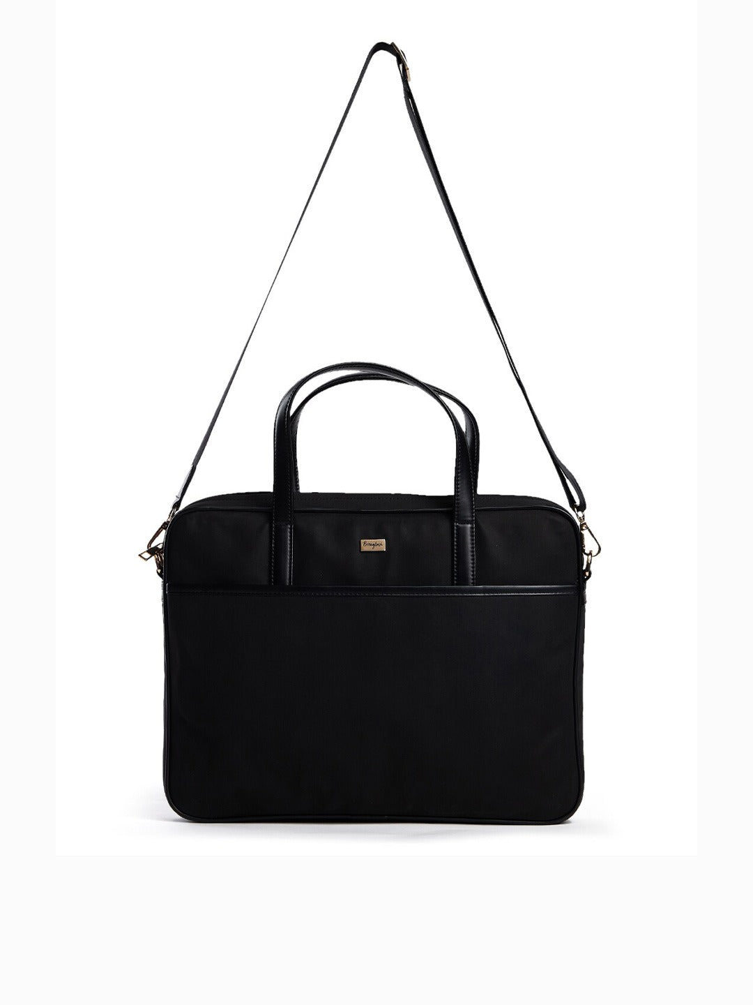 Berrylush Women Solid Black PU Detachable Sling Strap Zipper-Up Regular Laptop Bag