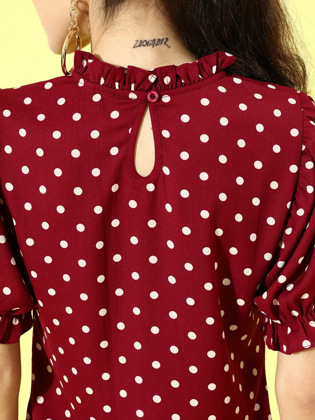 Berrylush Women Red Polka Dot Printed Crepe Regular Top