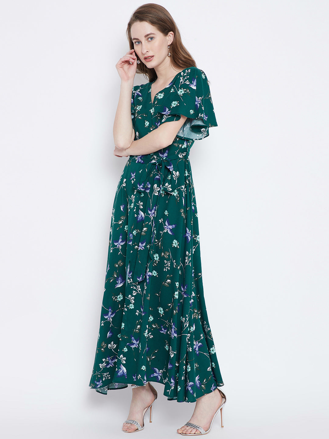 Berrylush Green Printed Maxi Dress - Berrylush
