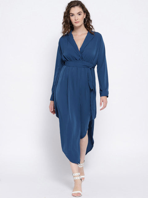 Blue Solid Empire Dress - Berrylush
