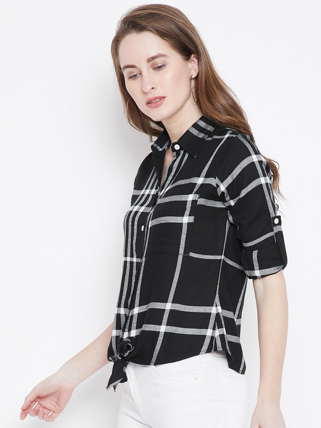 Black Checked Shirt Style Top - Berrylush