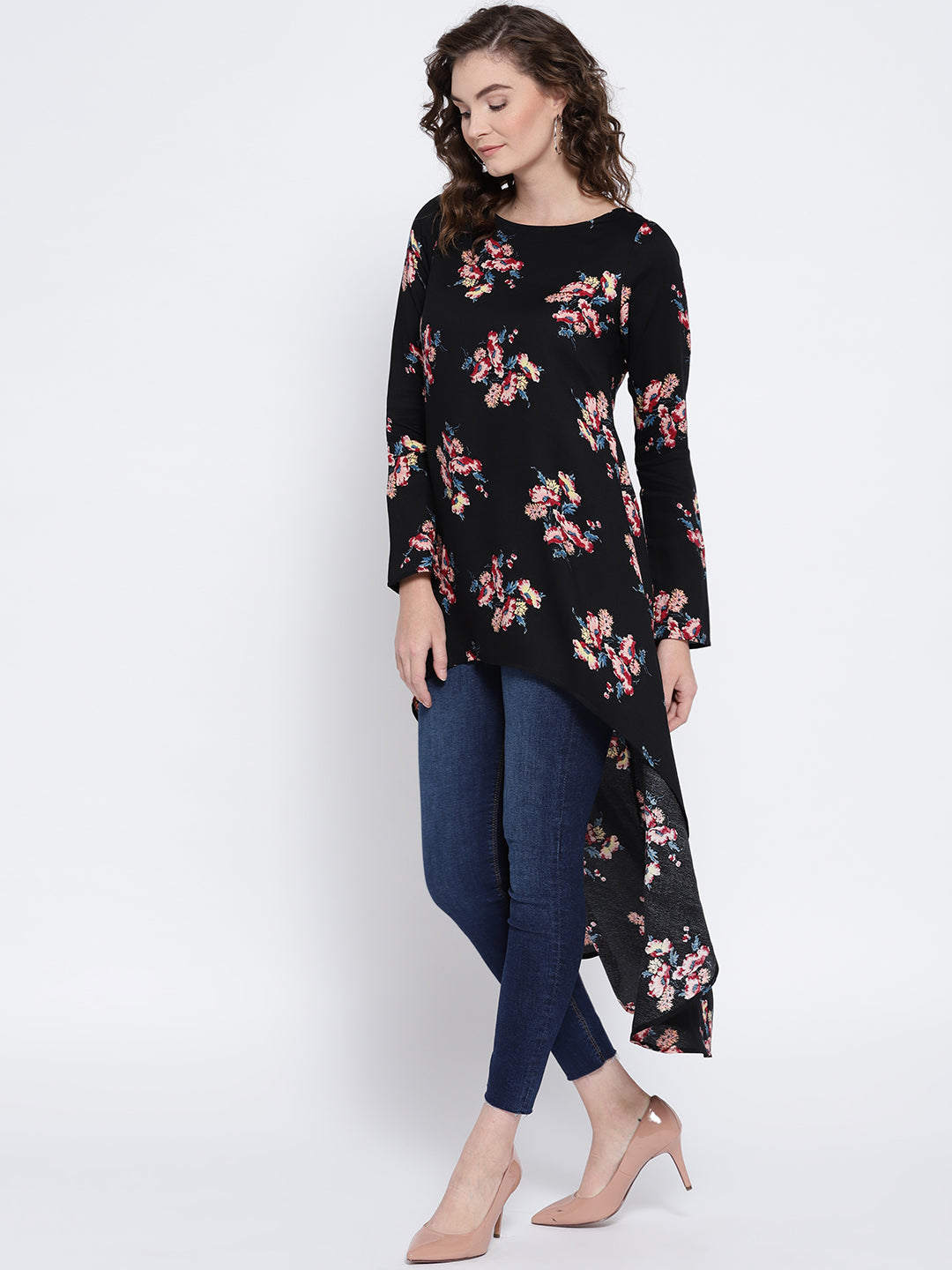 Black Printed High-Low Top - Berrylush