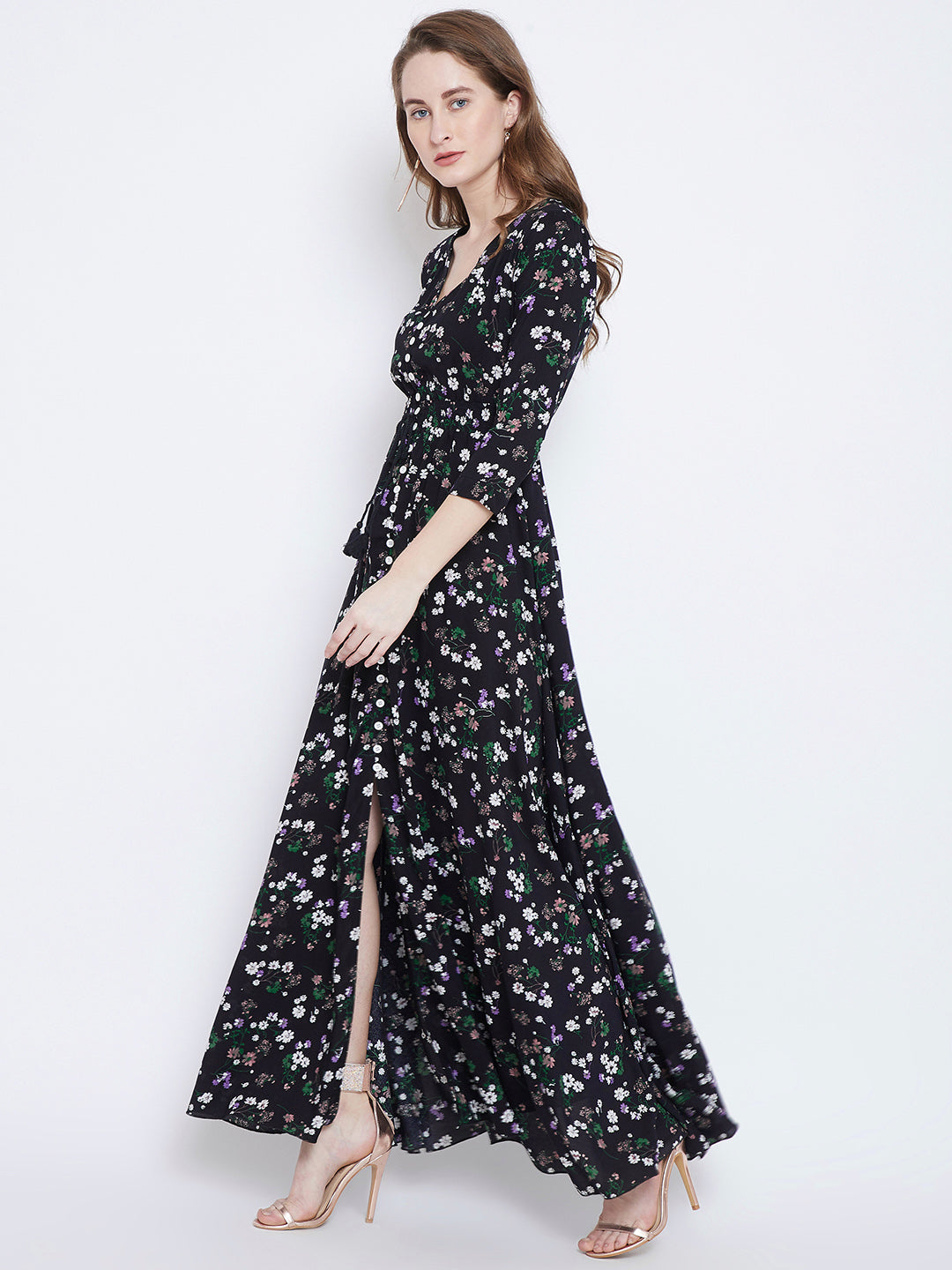 Black Printed Maxi Dress - Berrylush
