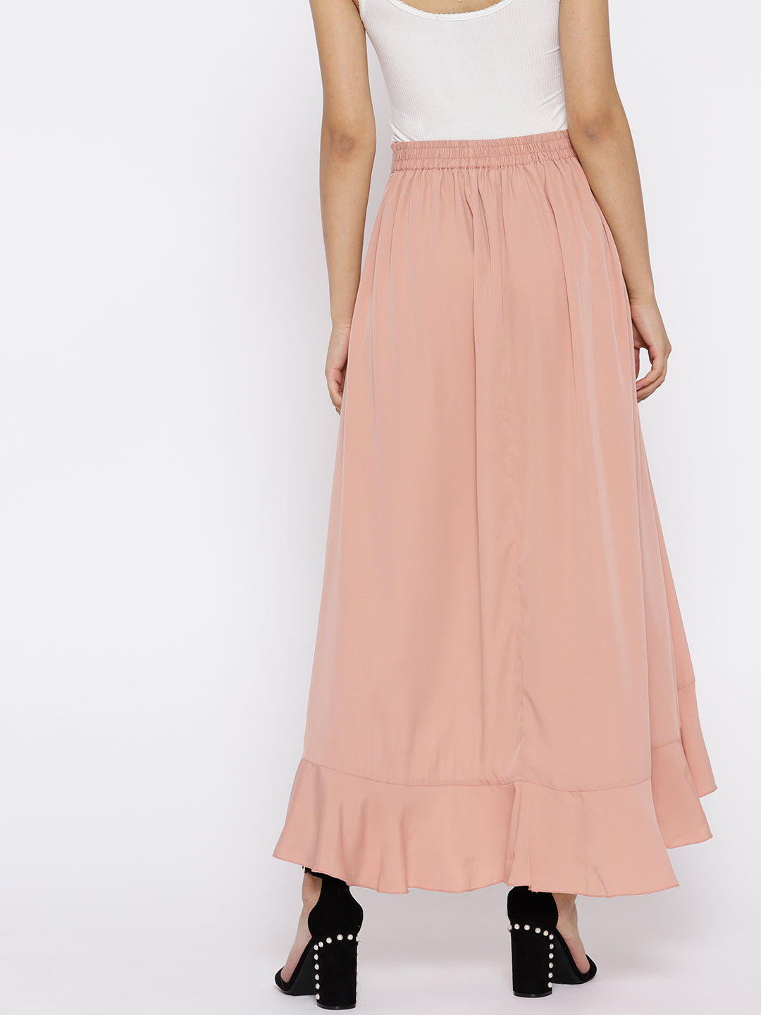 Dusty Pink Solid Ruffled Maxi Skirt with Attached Trousers - Berrylush