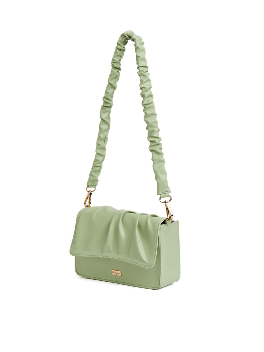 Berrylush Women Solid Green PU Detachable Sling Strap Embellished Structured Small Handheld Bag