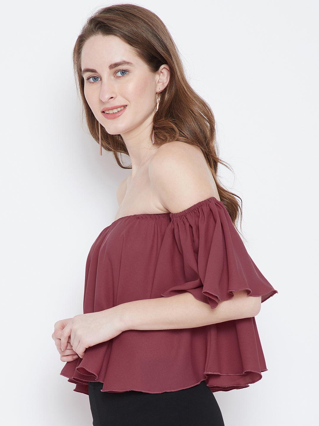 Mauve Solid Bardot Top - Berrylush