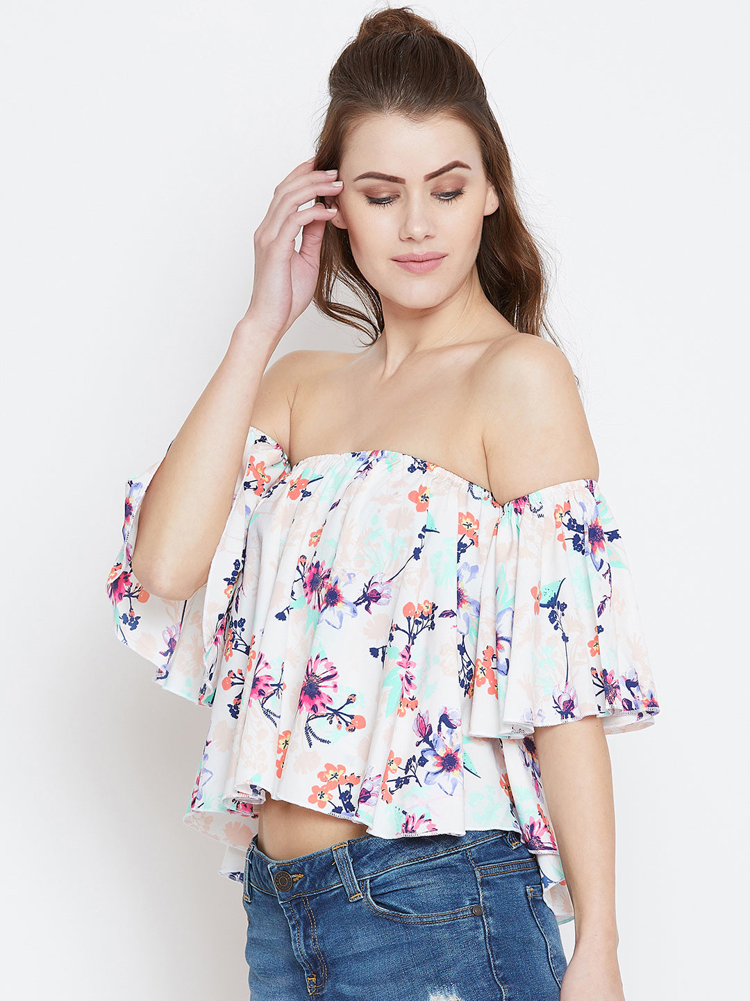 White Printed Bardot Top - Berrylush