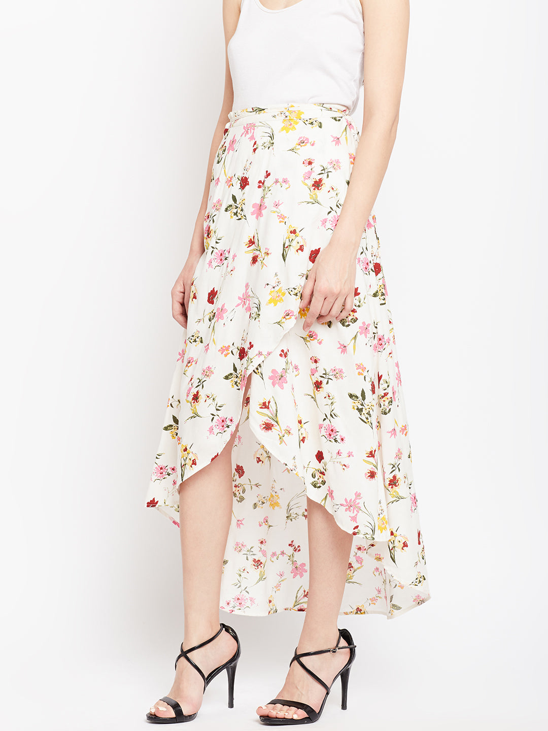 White Printed Slit Skirt - Berrylush