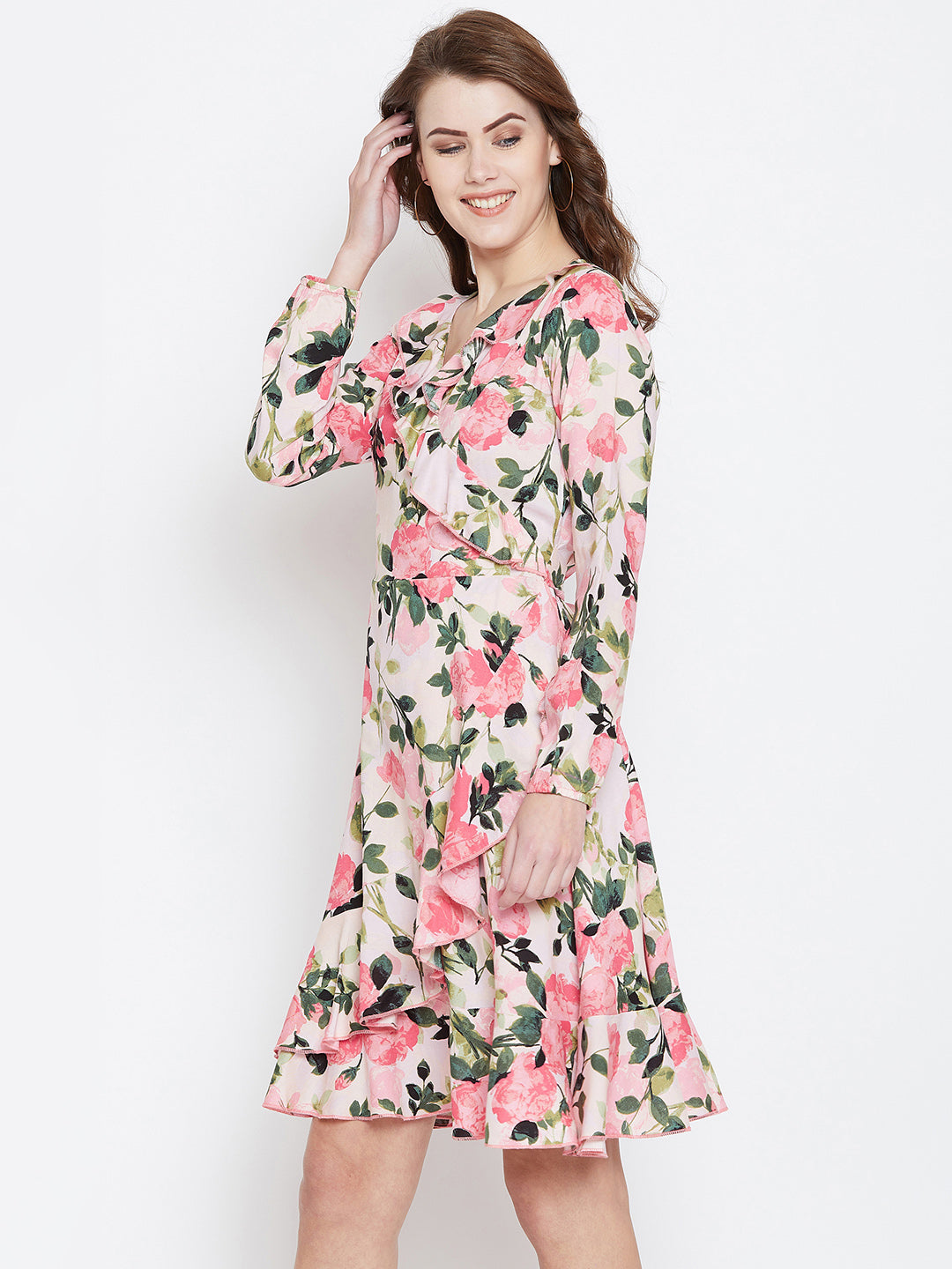 Pink Printed Fit and Flare Dress - Berrylush